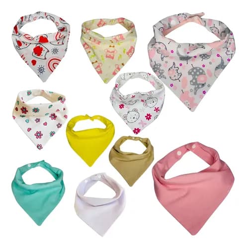 Kit 10 Babador Bandana Algodão Dupla Face Ajustavel C/ Botão