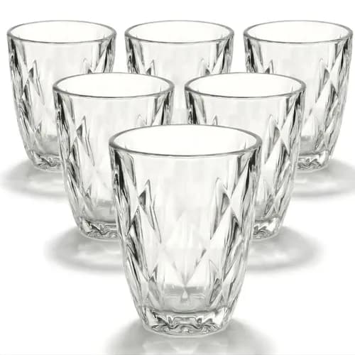 Jogo 6 Copos Diamond 300ml Vidro Grosso Diamante Luxo Moderno Resistente Buffet Casual Baixos Transparente